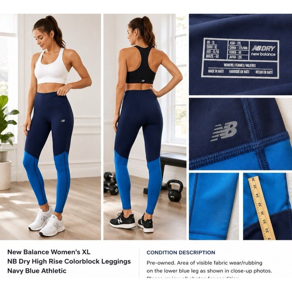 New Balance Women's Colorblock NB Dry High Rise Leggings XL Navy Blue Athletic